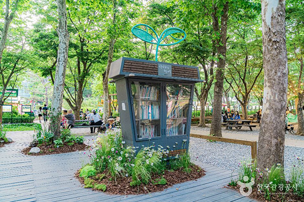 보라매공원 숲속 작은 도서관과 벤치